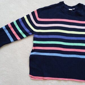 GAP 100% Cotton Crewneck Sweater - Navy with Colorful Stripes - NWT